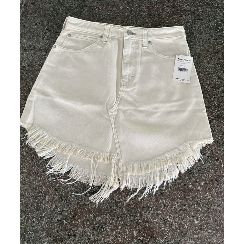FREE PEOPLE BAILEY ASYMMETRIC FRAYED HEM DENIM MINI SKIRT SIZE 27